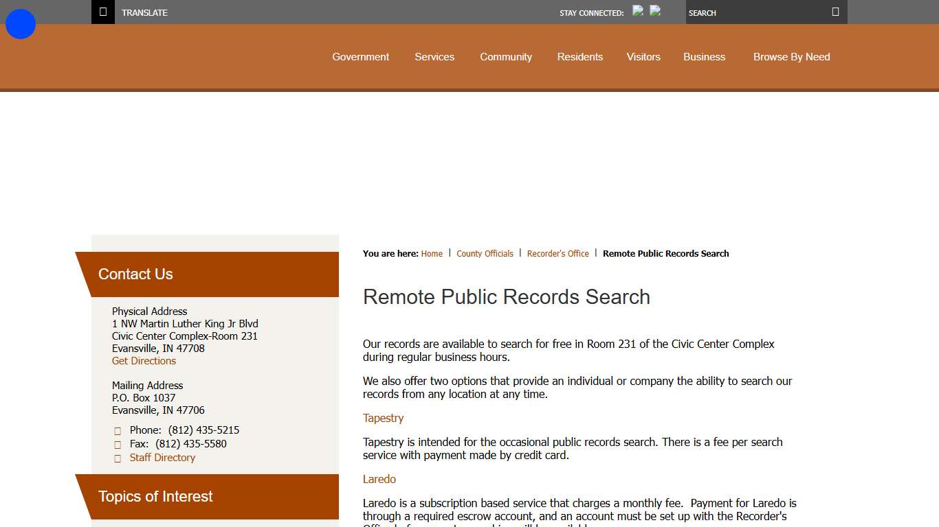Remote Public Records Search / Vanderburgh County