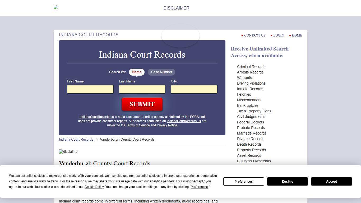 Vanderburgh County Court Records IndianaCourtRecords.us