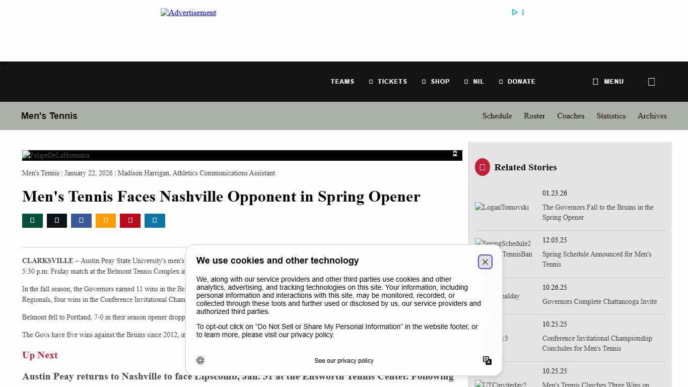 Men's Tennis Faces Nashville Opponent in Spring Opener - Austin Peay State University Athletics